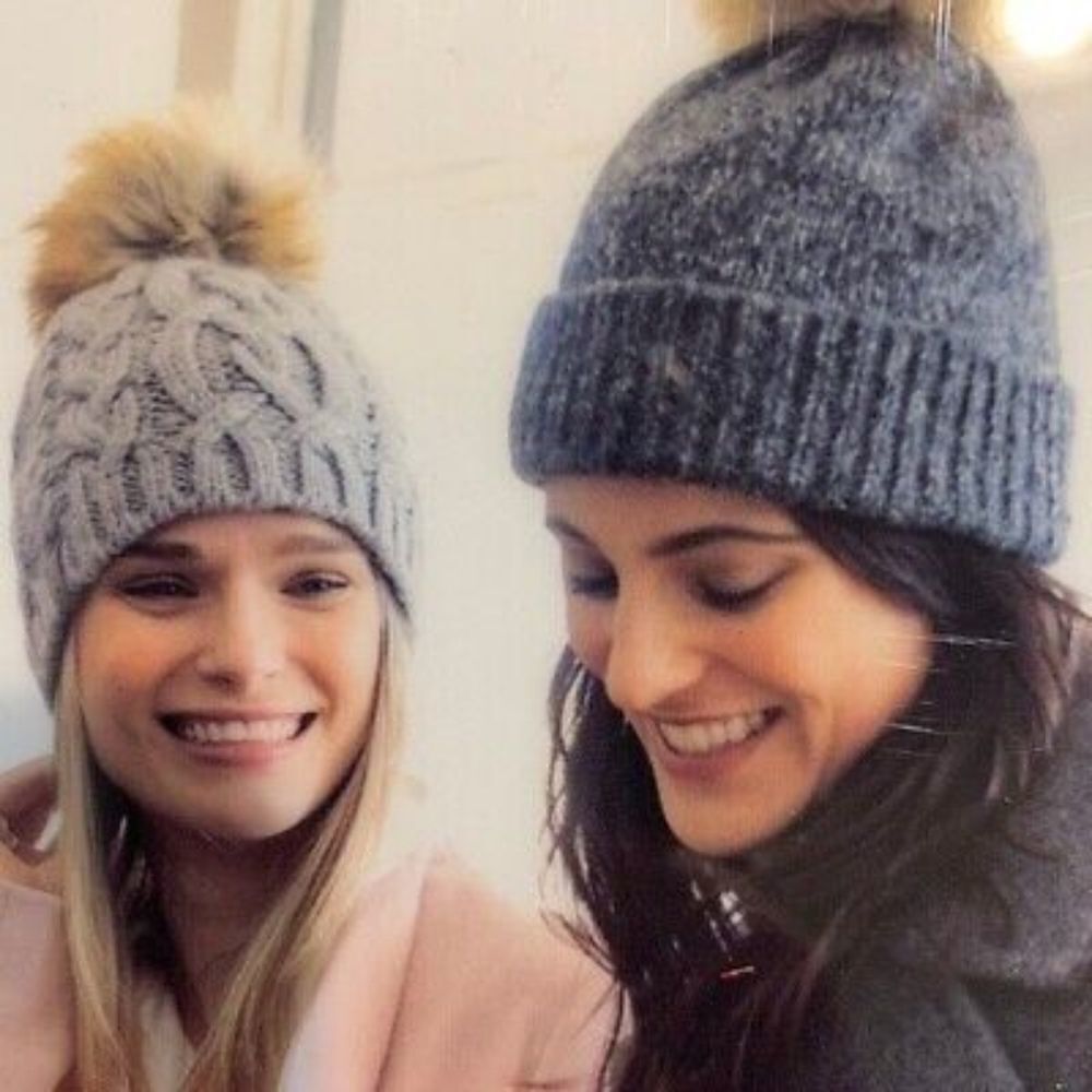 Bula Womens 2 Pack Charcoal & Grey Wool Blend Pom Pom Beanie Hats